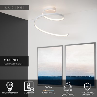 Lucide MAXENCE - Flush ceiling light - Ø 46 cm- LED 3 StepDim - 1x24W 3000K - White